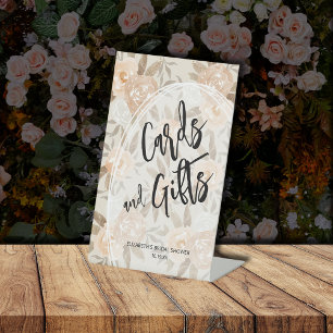 Rustikales Peach-Blume-KARTEN und GIFTS-Brautparty Sockelschild