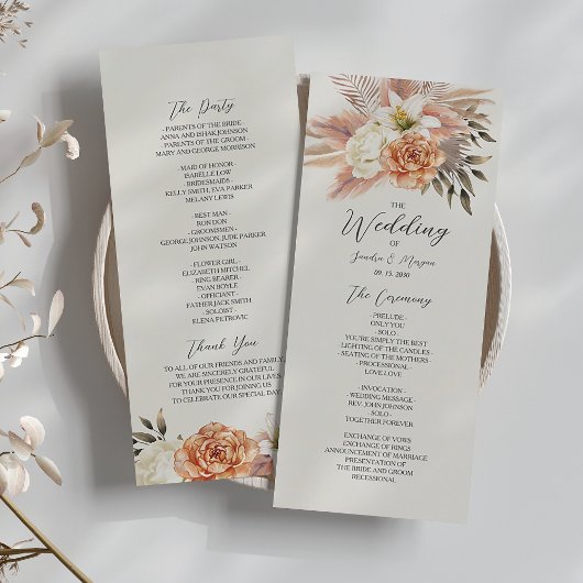Rustikales Peach Boho Floral Wedding Program Programm