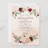 Rustikales Peach Burgundy Pumpkins Fall Brautparty Einladung (Vorderseite)