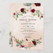 Rustikales Peach Burgundy Pumpkins Fall Brautparty Einladung (Vorne/Hinten)