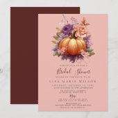 Rustikales Peach Burgundy Pumpkins Fall Brautparty Einladung (Vorne/Hinten)
