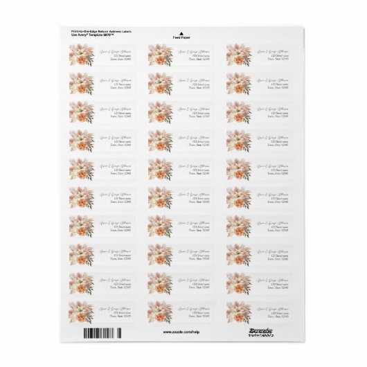 Rustikales Peach floral Wedding Return Label (Vorne)