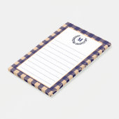 Rustikales Peach & Navy Kariert | Monogramm Post-it Klebezettel (angewinkelt)