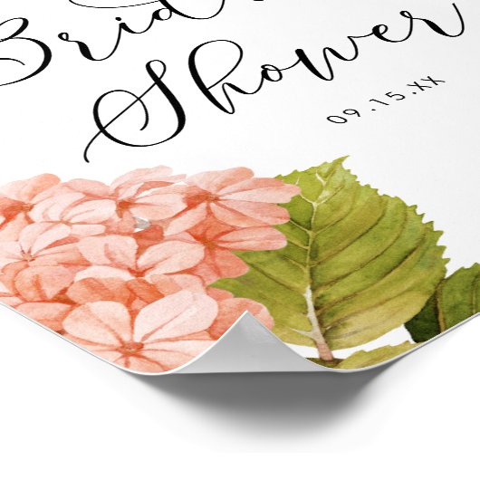 Rustikales Peach Wassercolor Hydrangeas Brautparty Poster (Ecke)
