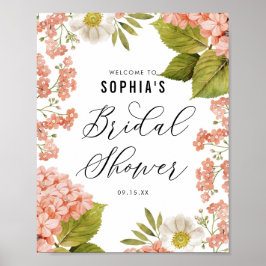 Rustikales Peach Wassercolor Hydrangeas Brautparty Poster