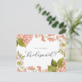 Rustikales Peach Watercolor Hydrangeas Bridesmaid Postkarte (Stehend Vorderseite)