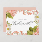 Rustikales Peach Watercolor Hydrangeas Bridesmaid Postkarte (Vorne/Hinten)