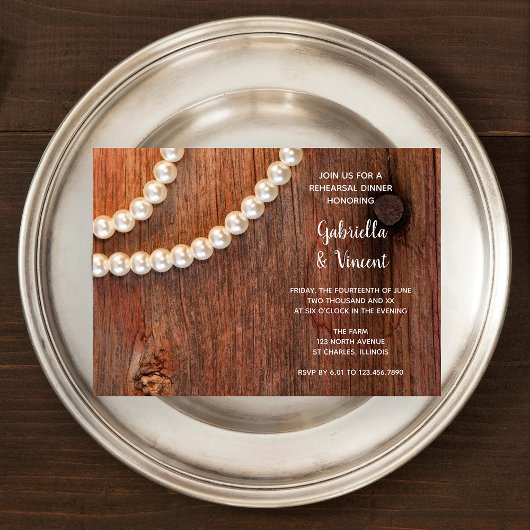 Rustikales Pearl Country Barn Hochzeit Probe Dinne Einladung