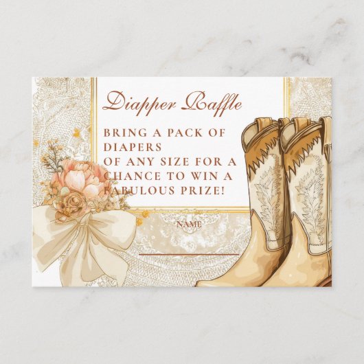 Rustikales Peony Boots Diapper Raffle Begleitkarte (Vorderseite)