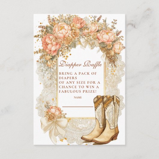 Rustikales Peony Boots Diapper Raffle Begleitkarte (Vorderseite)