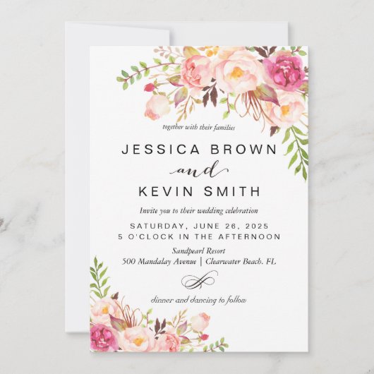 Rustikales Peony floral Einladung (Vorderseite)