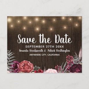 Rustikales Peony Marsala Land Save the Date Cards Ankündigungspostkarte