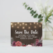 Rustikales Peony Marsala Land Save the Date Cards Ankündigungspostkarte (Stehend Vorderseite)