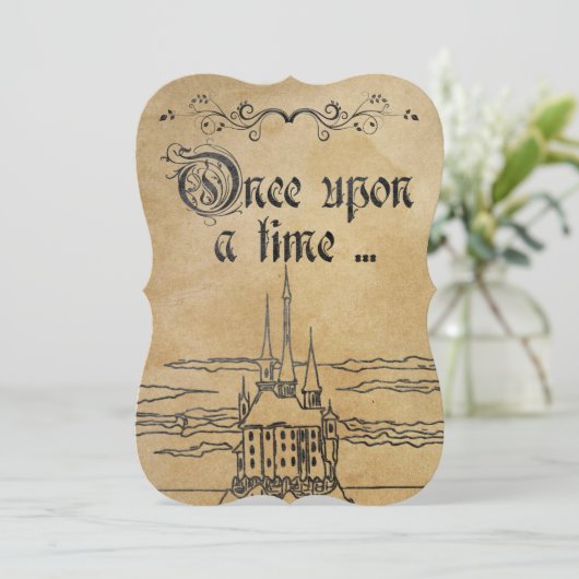 Rustikales Pergament Märchenschloss Einladung (Stehend Vorderseite)