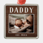 Rustikales Personalisiert Daddy Foto Ornament Aus Metall (Vorne)