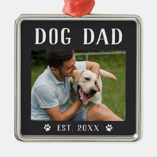 Rustikales Personalisiert Dog Vater Foto Ornament Aus Metall (Vorne)