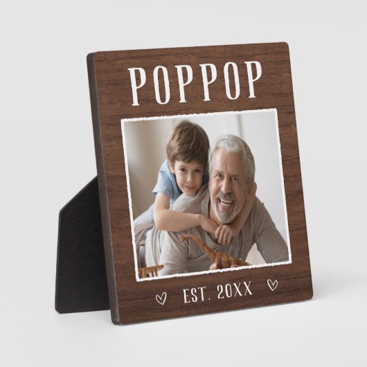 Rustikales Personalisiert Poppop Opa Foto Fotoplatte (Vorderseite)