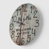 Rustikales, Personalisiertes, Aquamarines, gestört Große Wanduhr (Winkel)