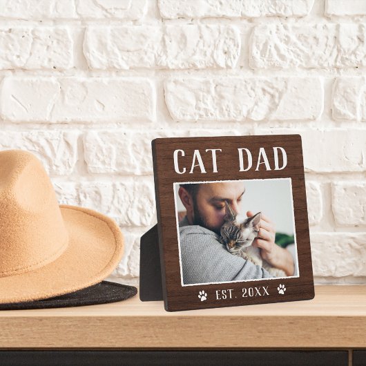 Rustikales Personalisiertes Cat Vater Foto Fotoplatte