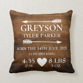 Rustikales Personalisiertes Geburtsstats-Kinderpil Kissen