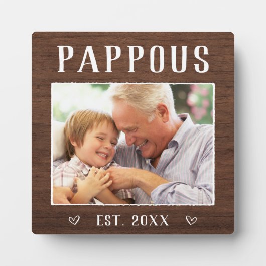 Rustikales Personalisiertes Pappel Opa Foto Fotoplatte (Vorderseite)