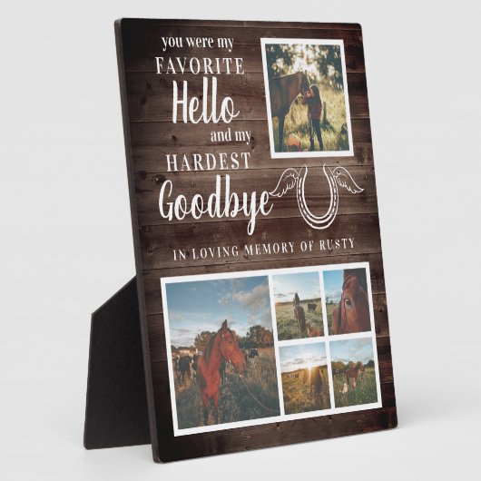Rustikales Pet Horse Personalisiertes Memorial Fot Fotoplatte (Seite)