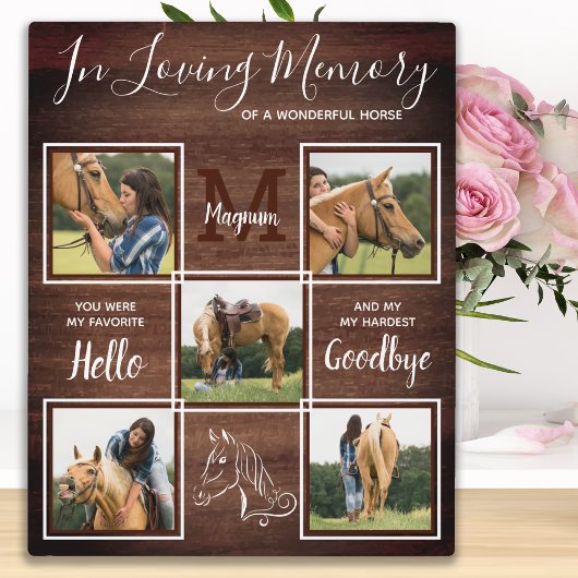 Rustikales Pet Horse Personalisiertes Memorial Fot Fotoplatte