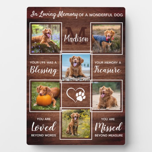 Rustikales Pet Loss Geschenk 6 Foto Collage Hund G Fotoplatte (Vorderseite)