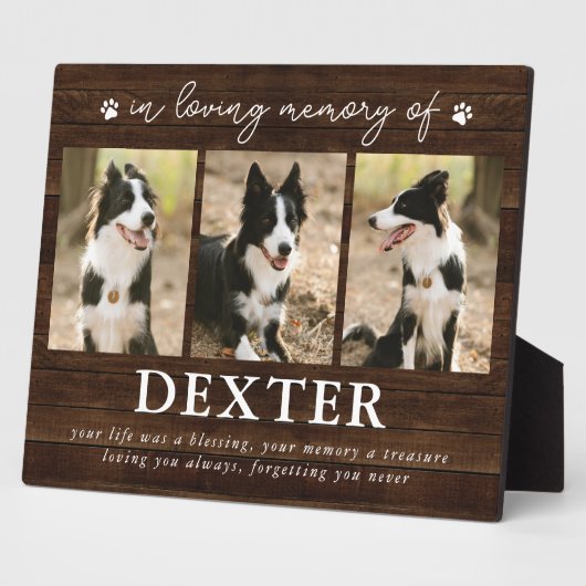 Rustikales Pet Loss Memorial 3 Foto Plaque Fotoplatte (Seite)