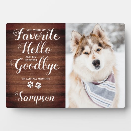 Rustikales Pet Loss Personalisiertes Pet-Memorial- Fotoplatte (Vorderseite)