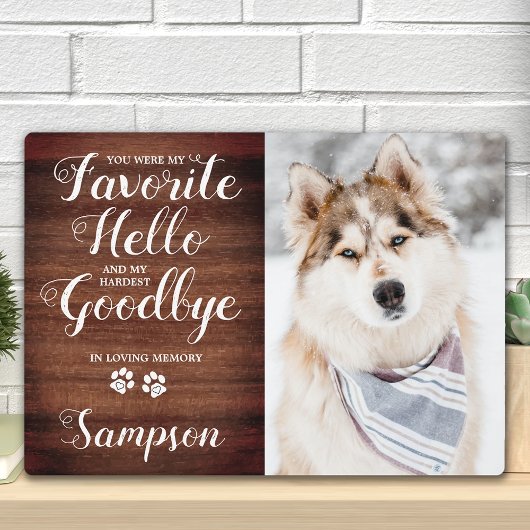 Rustikales Pet Loss Personalisiertes Pet-Memorial- Fotoplatte