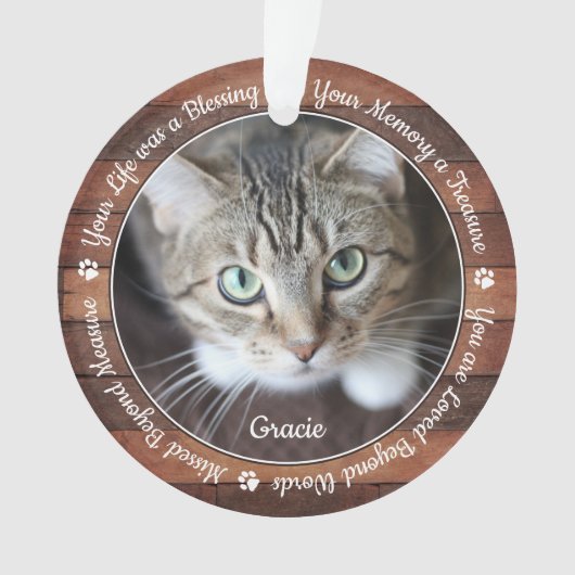 Rustikales Pet-Memorial Pet Loss Keepake Cat Foto Ornament (Vorderseite)