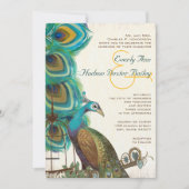 Rustikales Pfauengewächshaus Feather Wedidninging Einladung (Vorderseite)