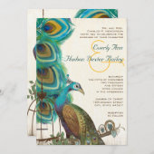 Rustikales Pfauengewächshaus Feather Wedidninging Einladung (Vorne/Hinten)