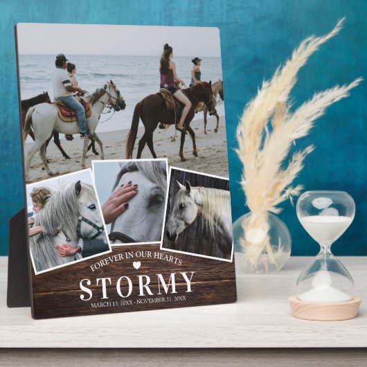 Rustikales Pferd 4 Foto Collage & Name Memorial Fotoplatte (Seite)