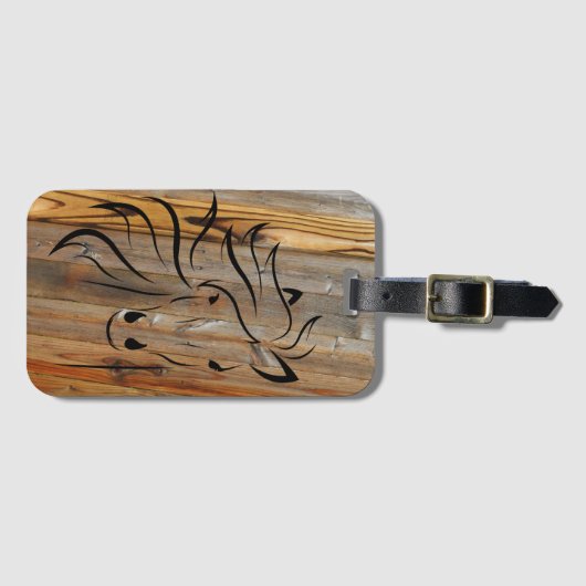 Rustikales Pferd auf Holz Gepäckanhänger (Vorderseite (Horizontal))