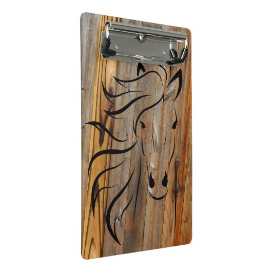 Rustikales Pferd auf Holzmini-Zwischenablage Mini Klemmbrett (Schrägansicht)