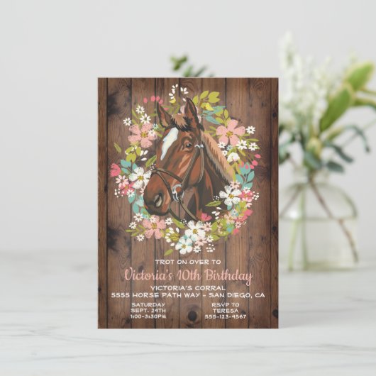 Rustikales Pferd Geburtstagsparty Einladung (Stehend Vorderseite)