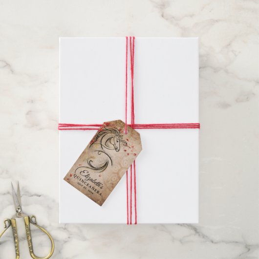 Rustikales Pferd Red Gold Quinceanera Vielen Dank Geschenkanhänger (Mit Garn)