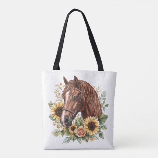 Rustikales Pferd Sonnenblumen Tasche (Rückseite)