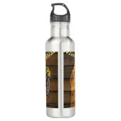 Rustikales Pferd Sonnenblumen Wagon Wheel Cowboy B Edelstahlflasche (Rückseite)