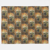 Rustikales Pferd Sonnenblumen Wagon Wheel Cowboy B Fleecedecke (Vorderseite (Horizontal))