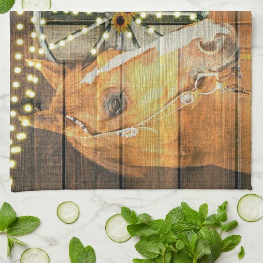 Rustikales Pferd Sonnenblumen Wagon Wheel Cowboy B Geschirrtuch (Gefaltet)