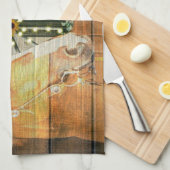 Rustikales Pferd Sonnenblumen Wagon Wheel Cowboy B Geschirrtuch (Viertel Falte)