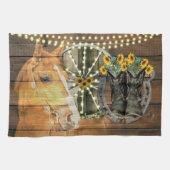 Rustikales Pferd Sonnenblumen Wagon Wheel Cowboy B Geschirrtuch (Horizontal)