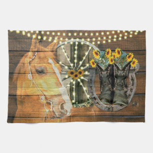 Rustikales Pferd Sonnenblumen Wagon Wheel Cowboy B Geschirrtuch