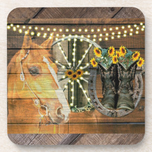 Rustikales Pferd Sonnenblumen Wagon Wheel Cowboy B Getränkeuntersetzer