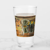 Rustikales Pferd Sonnenblumen Wagon Wheel Cowboy B Glas (Vorderseite)