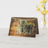 Rustikales Pferd Sonnenblumen Wagon Wheel Cowboy B Karte (Gelbe Blume)