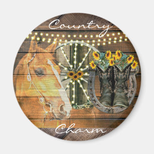 Rustikales Pferd Sonnenblumen Wagon Wheel Cowboy B Magnet